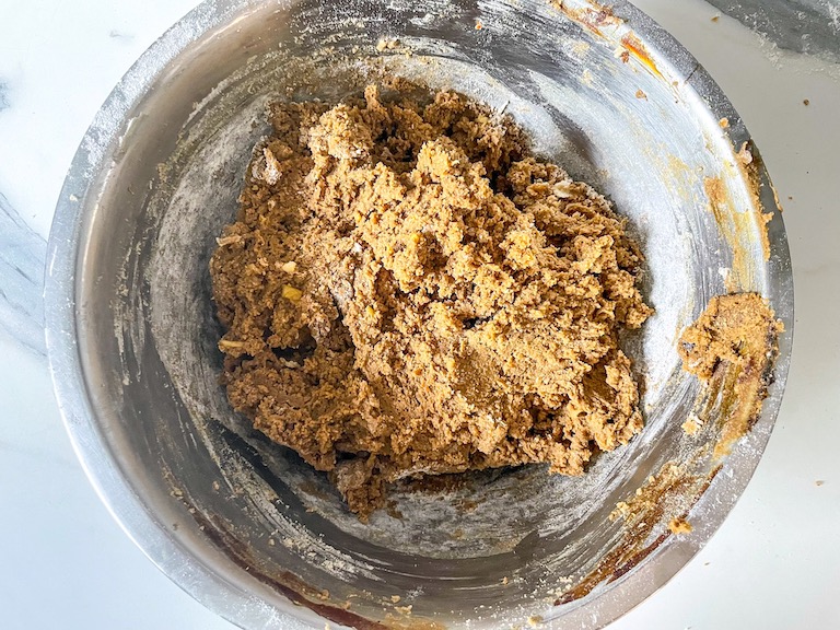 Chai cookie dough in a metal bowl