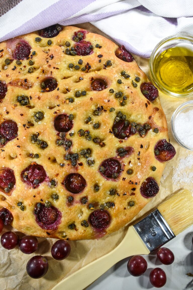 Grape Focaccia Recipe with Chili and Capers