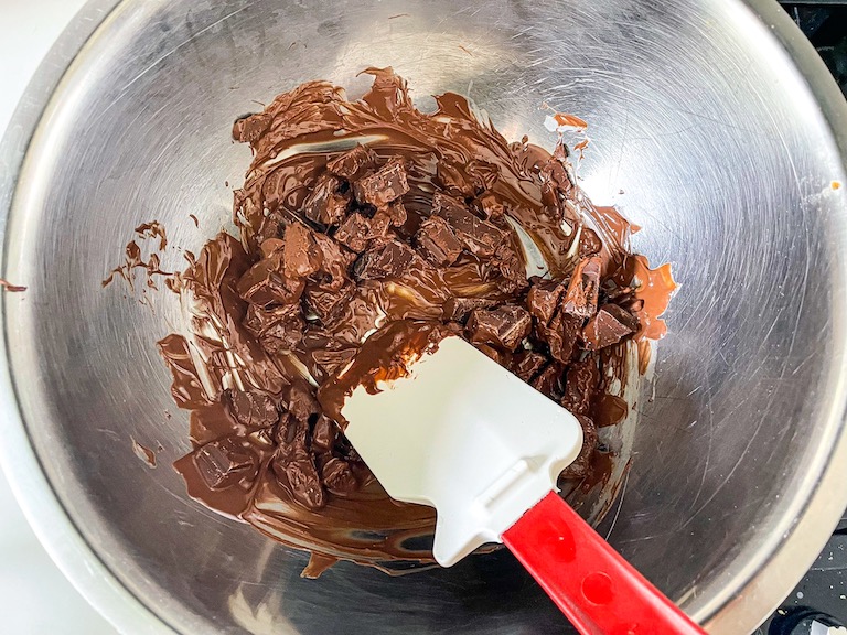 Chopped chocolate in a bain marie