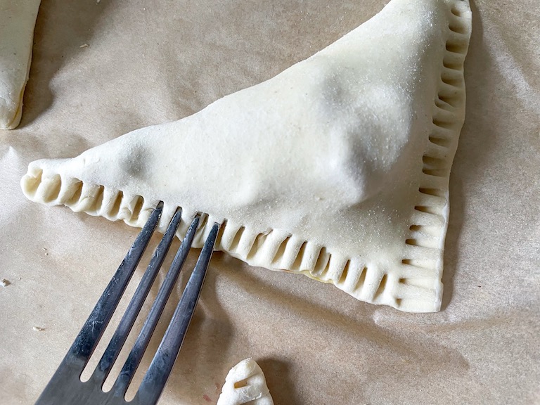 Fork crimping puff pastry