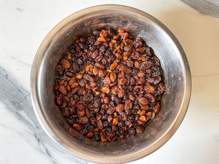 Tea soaked fruit in a bowl