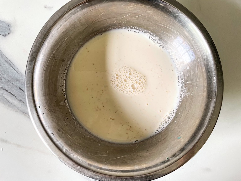 Infused milk in a bowl