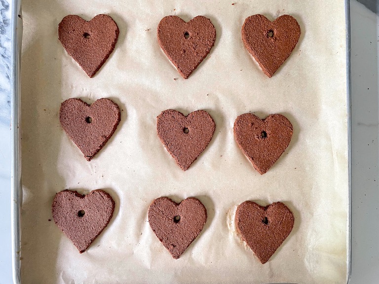 Heart ornaments on a tray