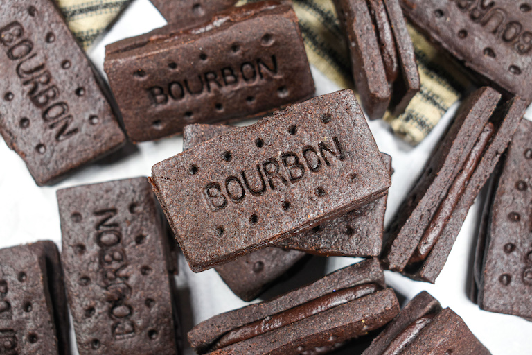 A stack of homemade bourbon biscuits