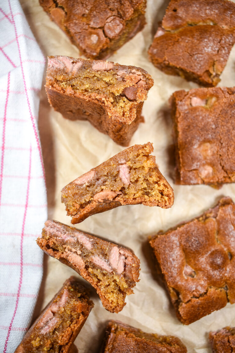 Cardamom and Ruby Chocolate Blondies
