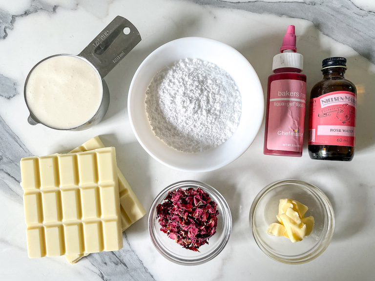 Ingredients for making rose truffles