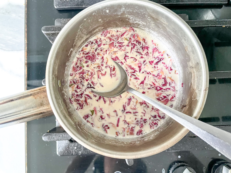 Soaking rose petals in cream