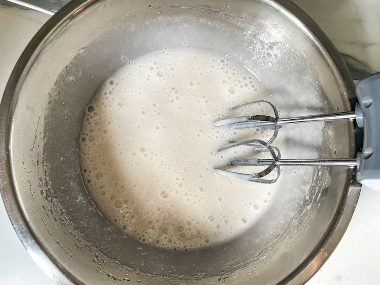 Mixing marshmallow in a bowl