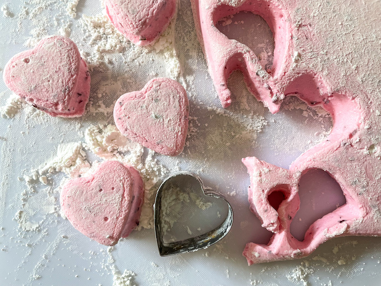 Cutting the slab with a heart-shaped cutter