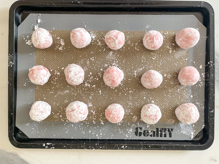 Rose truffles rolled in confectioner's sugar