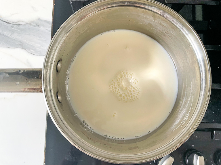 Milk in a pan on the stovetop