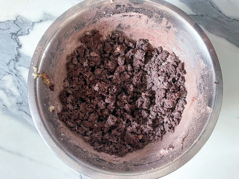 Chocolate cookie dough in a bowl