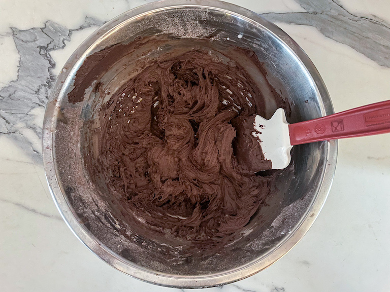 Chocolate buttercream in a bowl