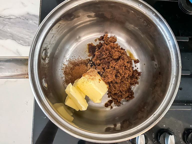 butter and sugar in a saucepan