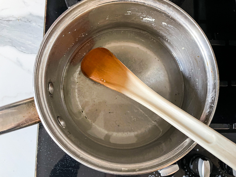 Simple syrup in a pan