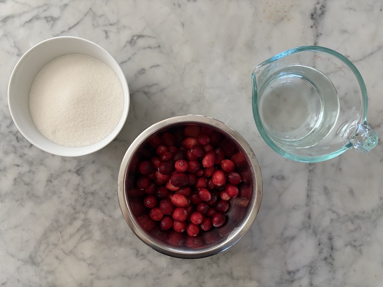 ingredients for making sugared cranberries