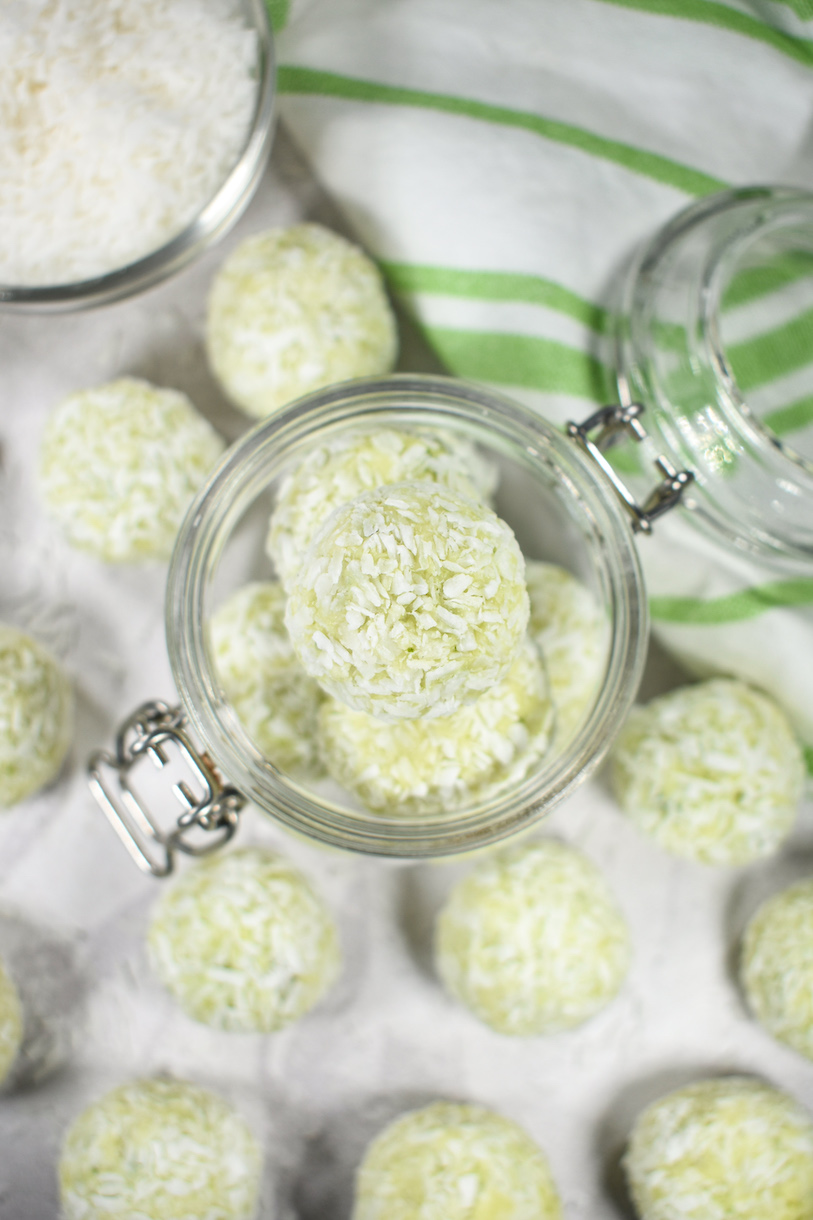 A jar of green truffles