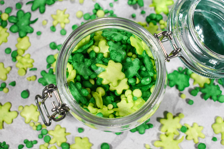 A jar of Saint Patrick's Day sprinkles