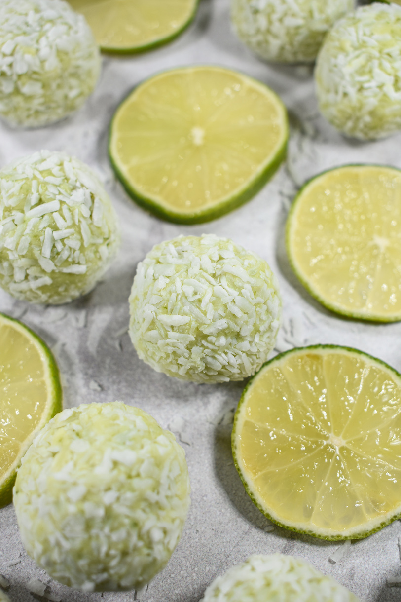 Coconut lime truffles and lime slices