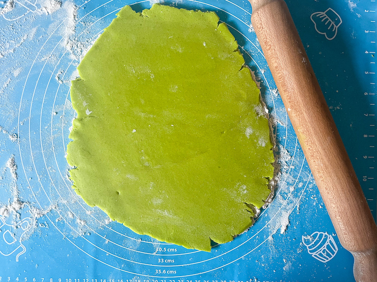 Rolled green sugar cookie dough