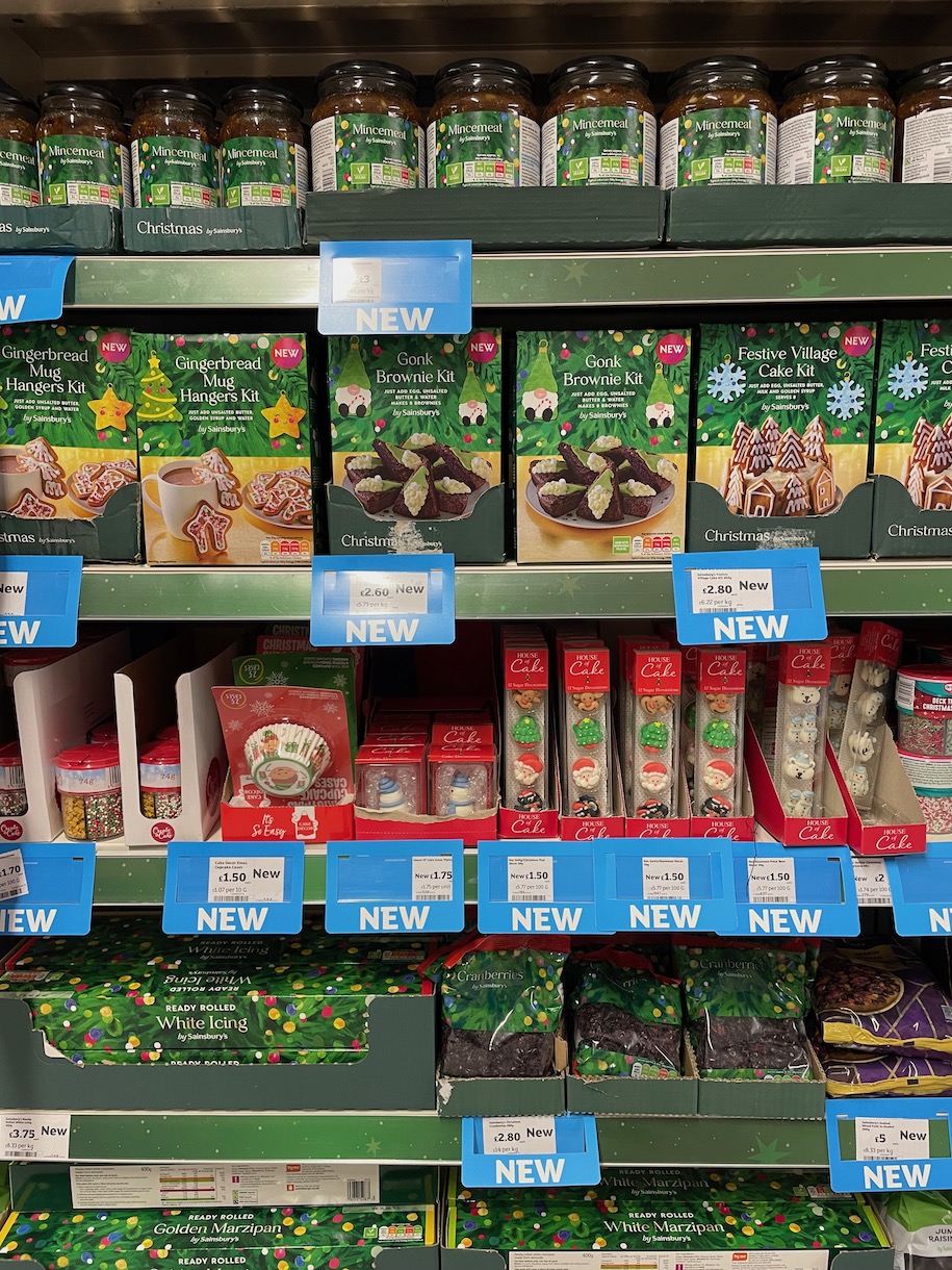 Christmas baking products on display at a British supermarket