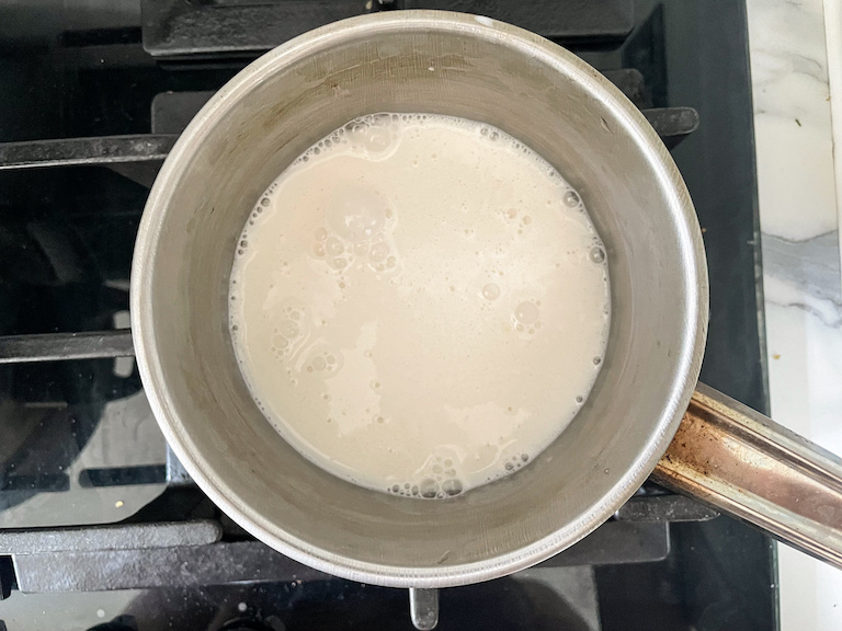 Coconut milk in a small saucepan