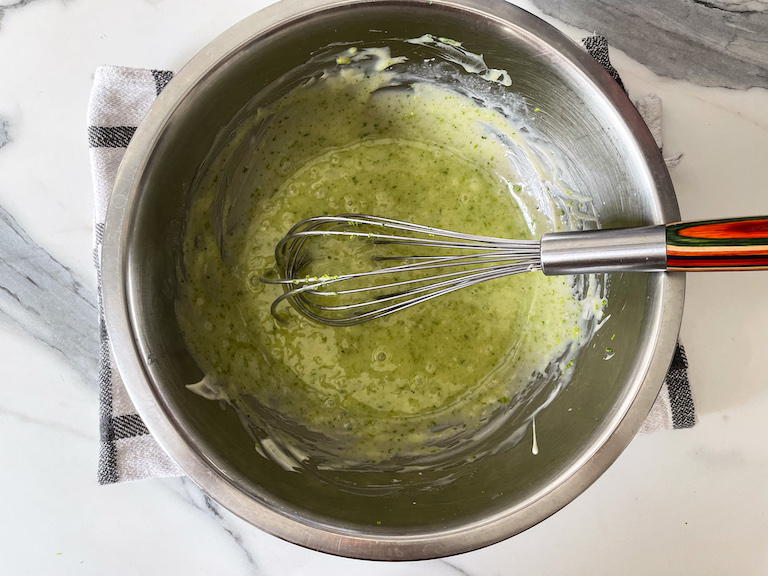 Whisking lime white chocolate ganache