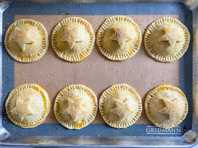 Mince pie hand pies with Demerara sugar on top