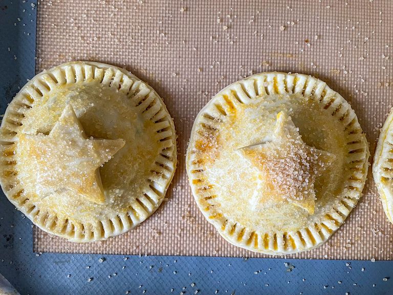 Closeup shot of two hand pies with stars on top