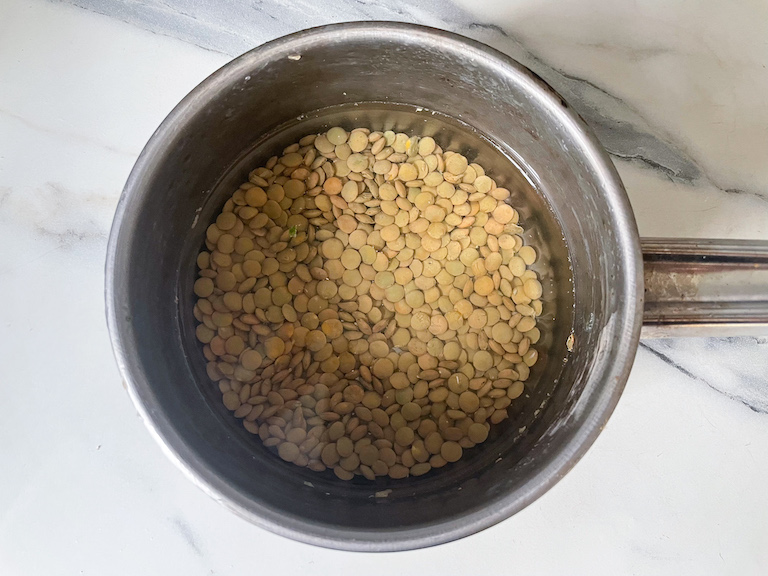 Lentils in a pot of water