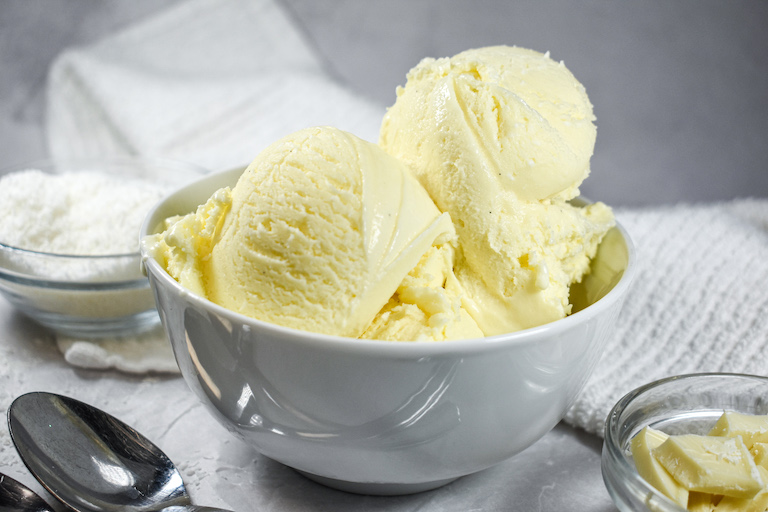 A bowl of coconut ice cream