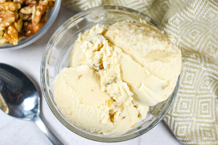 A dish of maple walnut ice cream