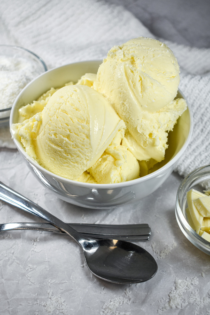 A dish of coconut ice cream