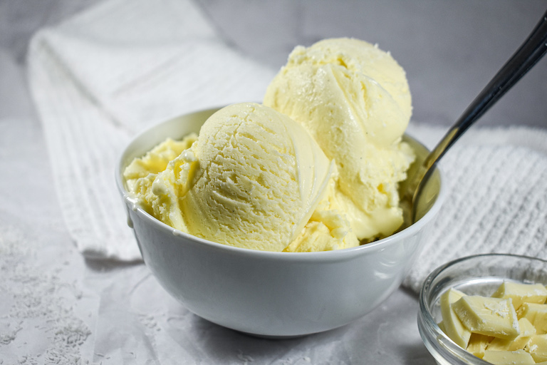 Coconut ice cream in a bowl