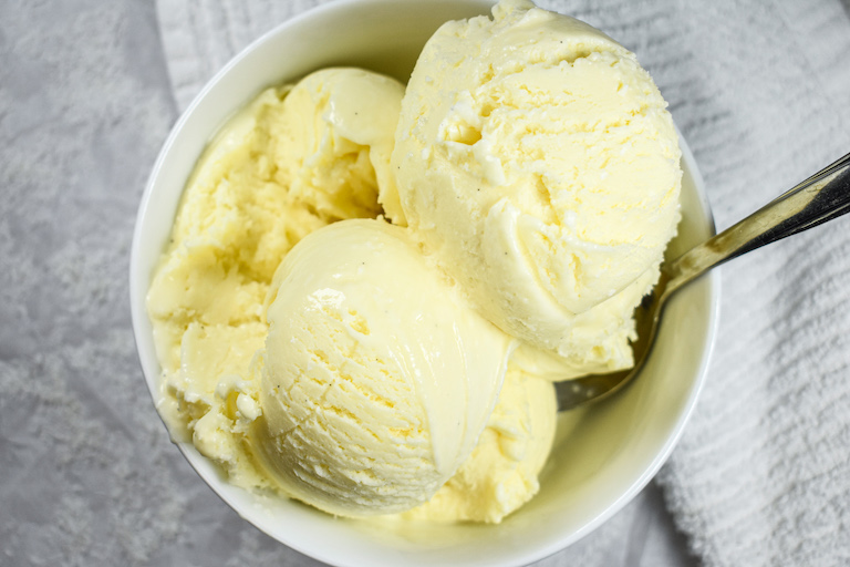 A bowl of coconut ice cream