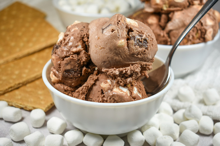 A bowl of homemade smores ice cream