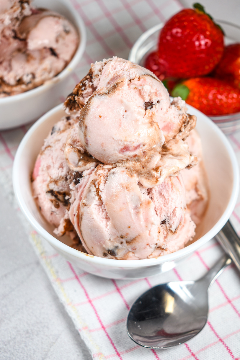 Bowl of strawberry ice cream