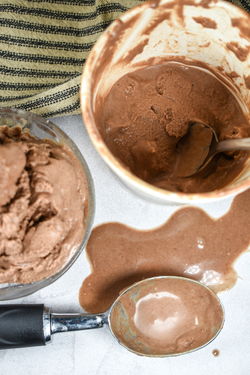 A pint, dish, and scoop of Nutella ice cream