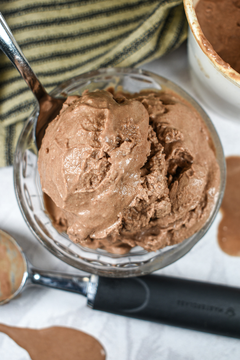 Dish of Nutella ice cream made with coconut milk