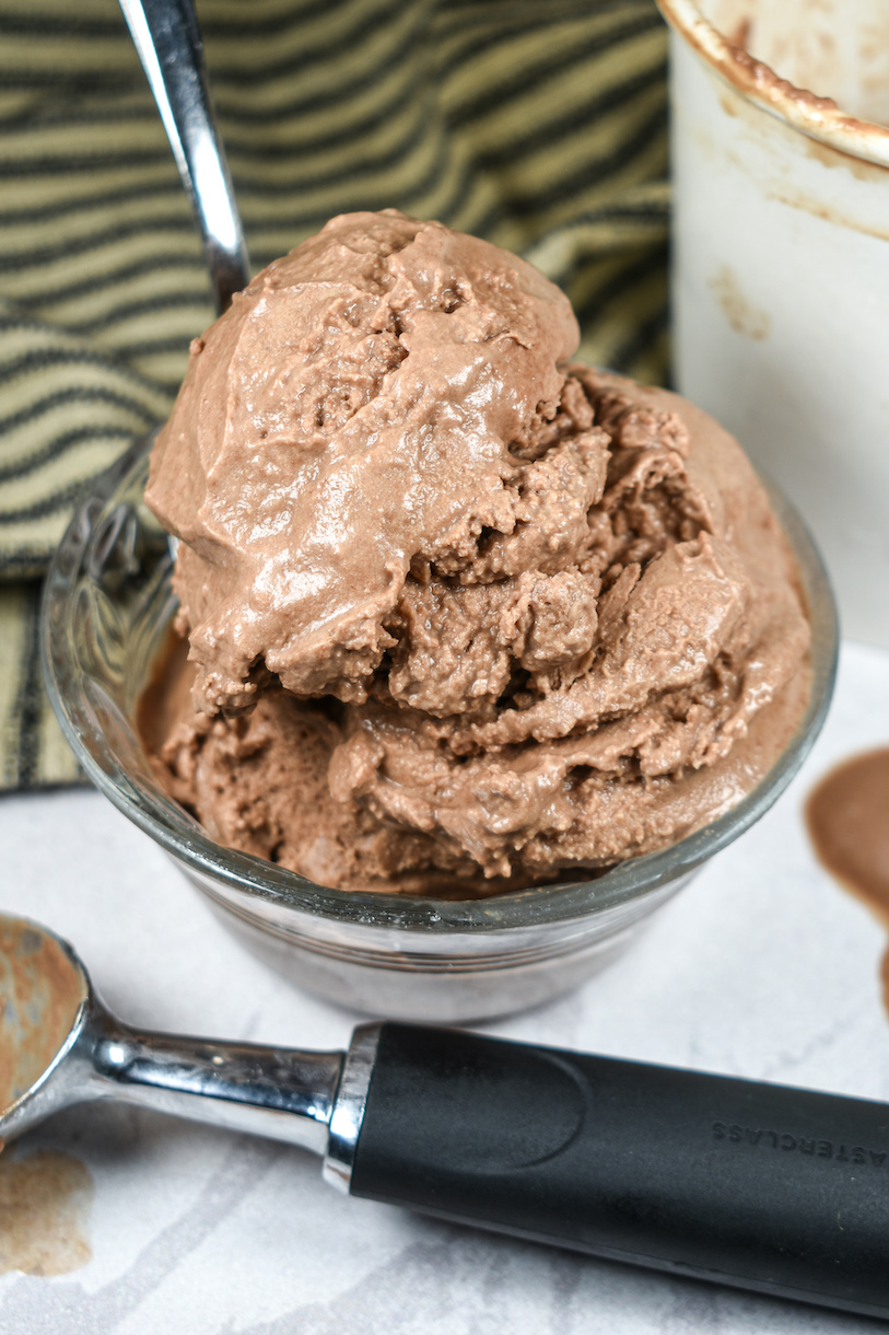 A dish of Nutella ice cream made with coconut milk