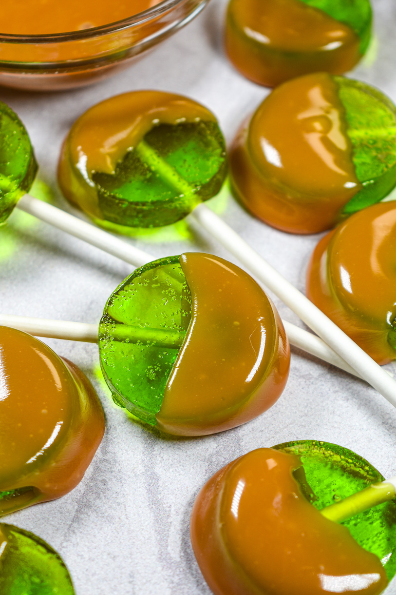 Homemade caramel apple lollipops