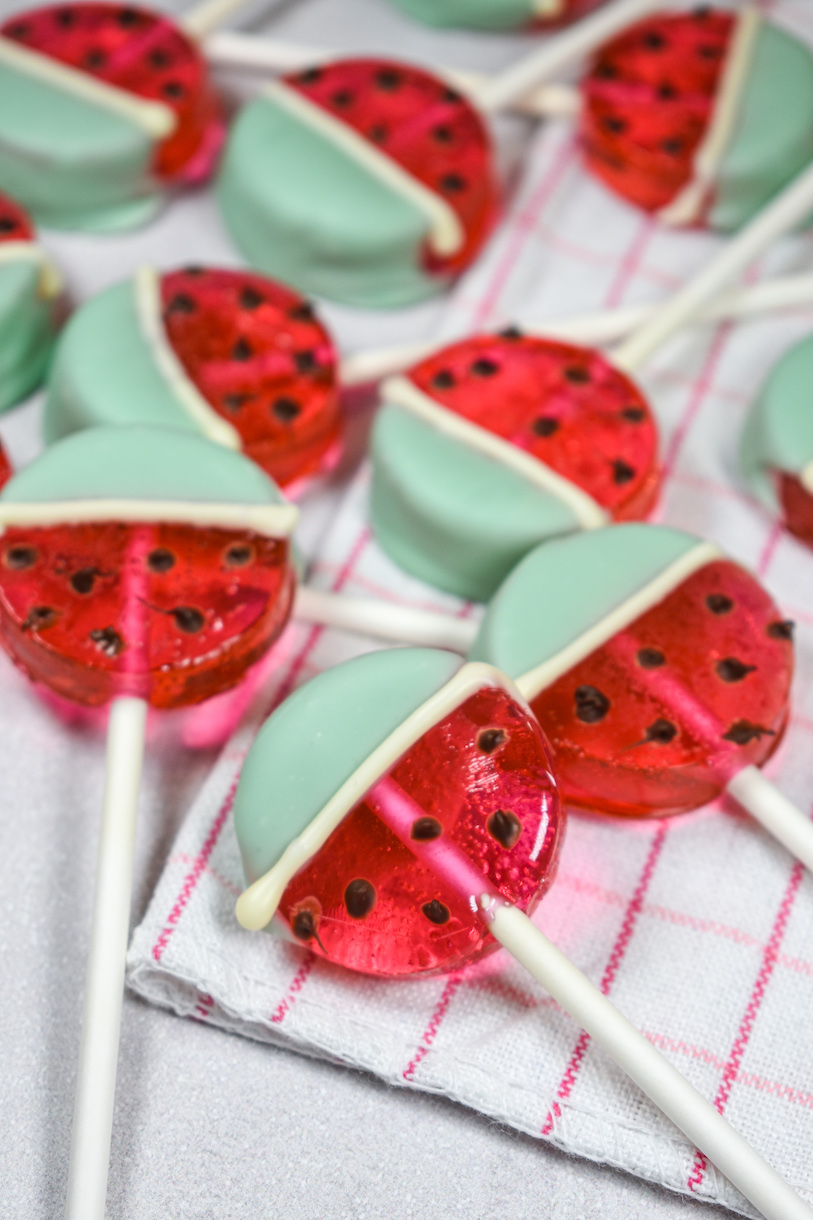 Homemade watermelon lollipops