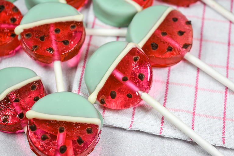 Homemade watermelon lollipops