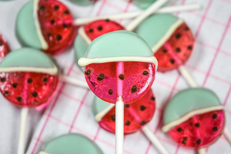 A homemade watermelon lollipop