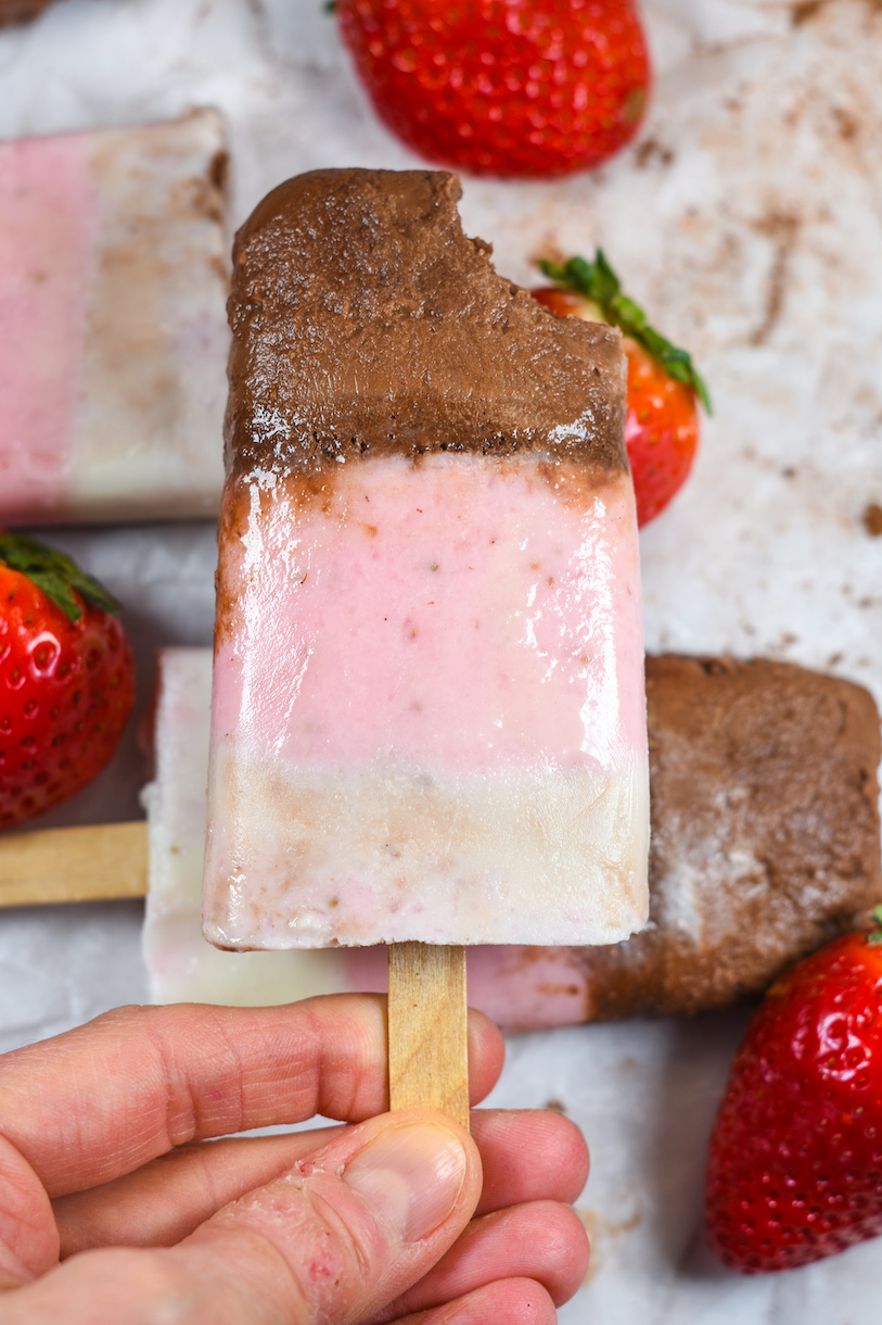 Hand holding a homemade ice cream popsicle