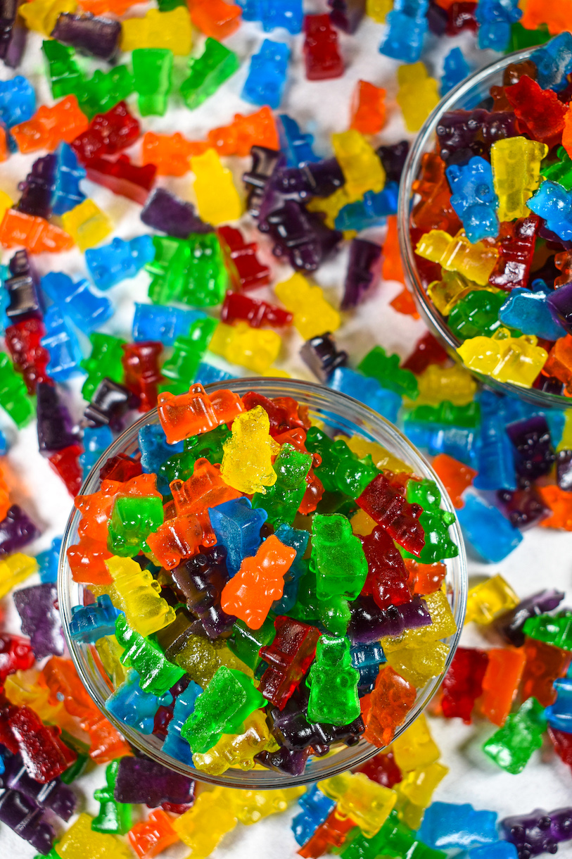 Dishes of homemade gummy bears