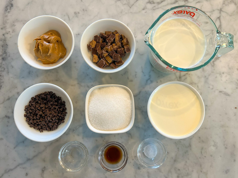 Ingredients for making this peanut butter ice cream recipe