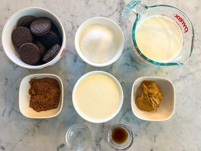 Ingredients for making this homemade Oreo ice cream recipe