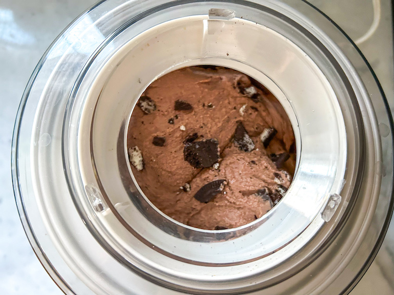 Oreo ice cream in an ice cream maker