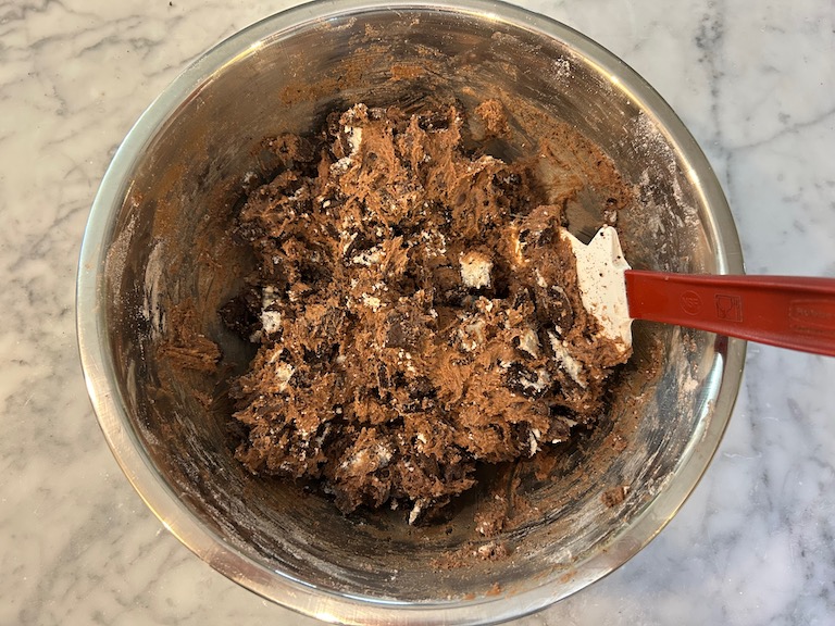 A bowl of chocolate oreo cookie dough